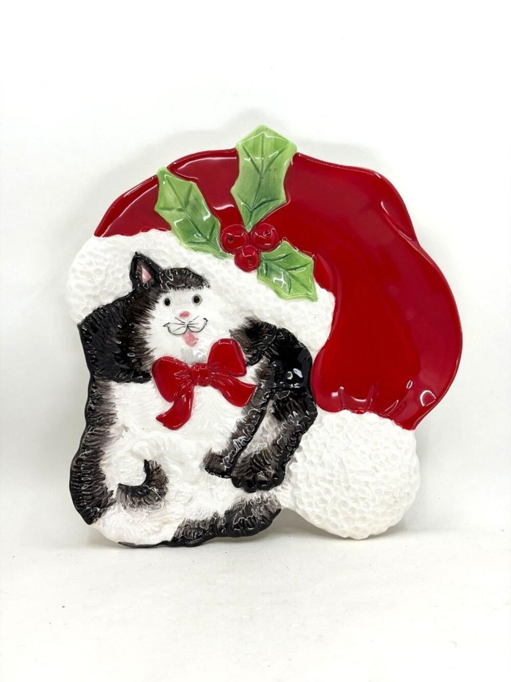 Vtg Fitz and Floyd Kitty Claus Serving Candy Dish Christmas Essentials Ceramic
